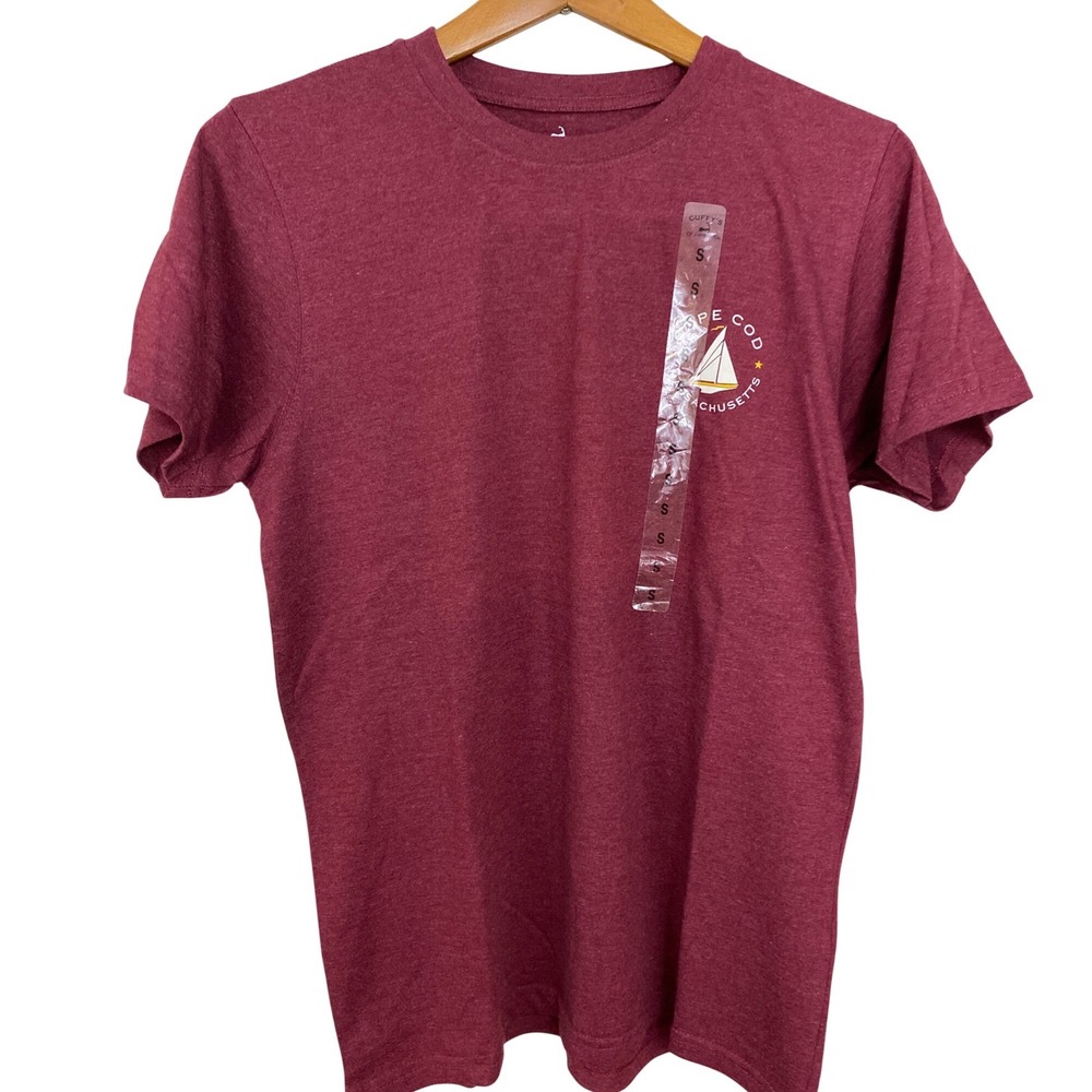 Cuffy's‎ T-Shirt Mens Small Burgundy Cape Cod Sailboat Graphic Tee Massachusetts